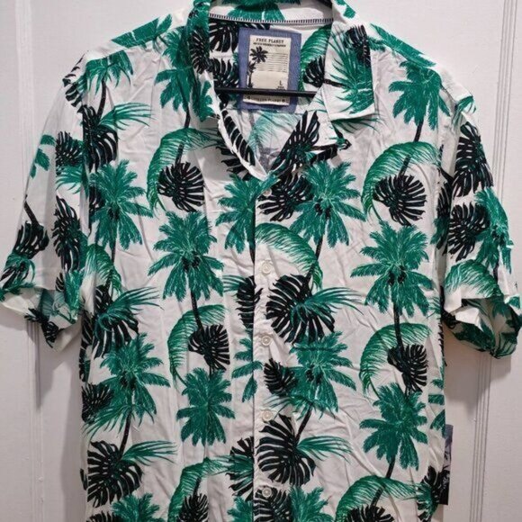 NWT Free Planet Eco Palm Leaf Tropical Short Sleeve Hawaiian Shirt - Picture 3 of 15